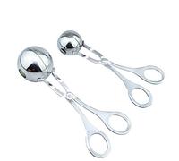 WedFeir 2 PCS None-Stick, Stainless Steel Meat Baller, Cake Pop Meatball Maker Ice Tongs, Cookie Dough Scoop for Kitchen. (1.38" and 1.78"), Sliver