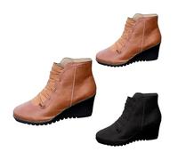 Wedge Ankle Boots For Women - Faux Leather Casual Shoes Tooling Booties With Side Zipper Wedges Low Wedge Heel Booties Fashion Outdoor Shoe Dress Court Footwear - Womens Lace Up Boots