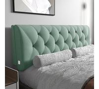 Wedge Bed Upholstered Headboard Large Bedside Backrest with Side Pocket | Daybed Bunk Bed Tatami Cushion,Lumbar Support Pillowboard,Solid Color Zipper Fleece Bolster,Green,Paste 47"/Full