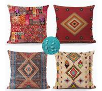 Wedge Bohemia Cushion Covers 50cm x 50cm Set of 4 Waterproof Outdoor Square Linen Cushions with Invisible Zipper Dual-Sided Printed Decorative Pillows Ideal for Indoor Outdoor Patio Garden Home Decor
