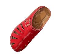 Wedge Clogs for Women,Closed Toe Slides for Women Cutout Upper Breathable Flat Sandals Lightweight Non-Slip Summer Slippers with Adjustable Buckle Versatile Stylish Mules for Daily Causal Wear Red