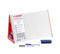 Wedge - Dry Erase Small Whiteboard A2 with Non-Slip Rubber Feet, Double Sided Magnetic Desktop White Board with 4 Pens, 2 Magnetic Erasers, Portable Writing Easel for Classroom & Home Ed Use (RED)