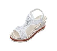 Wedge Espadrilles Arch Supports For Sandals Women's Summer New Mesh Flower Open Toe Thick Bottom Roman Fish Mouth Slope Heel Sandals Beige For Women Glitter Size 3 (White 7)