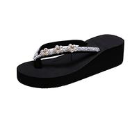 Wedge EVA Flip Flop for Women Diamond Rhinestone Jeweled Black Platform Wedge Bling Sandals Walking Thong Slippers