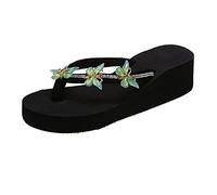 Wedge EVA Flip Flop for Women Diamond Rhinestone Jeweled Black Platform Wedge Bling Sandals Walking Thong Slippers