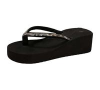Wedge EVA Flip Flop for Women Diamond Rhinestone Jeweled Black Platform Wedge Bling Sandals Walking Thong Slippers