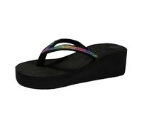 Wedge EVA Flip Flop for Women Diamond Rhinestone Jeweled Black Platform Wedge Bling Sandals Walking Thong Slippers