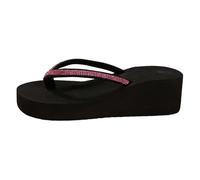 Wedge EVA Flip Flop for Women Diamond Rhinestone Jeweled Black Platform Wedge Bling Sandals Walking Thong Slippers