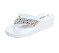 Wedge EVA Flip Flop for Women Diamond Rhinestone Jeweled Black Platform Wedge Bling Sandals Walking Thong Slippers