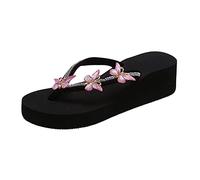 Wedge EVA Flip Flop for Women Diamond Rhinestone Jeweled Black Platform Wedge Bling Sandals Walking Thong Slippers