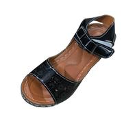 Wedge Flip Flops Fashionable T Shaped British Round Toe Platform Thick Heeled Sandals Elastic Sandals (Black, 5)