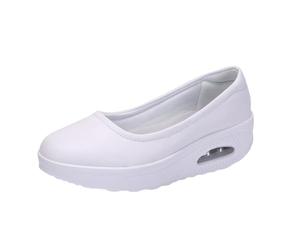 Wedge for Women Comfort, Comfortable Slip-On Plus Size Soft Bottom Non-Slip Duty Leather Nursing Shoes, Wedge Shoes Breathable Non Slip Orthopedic Loafers, for Hospital, Doctors(White,4 UK)