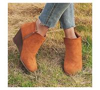 Wedge Heel Ankle Boots Women Winter Vintage Suede Ankle Boots Platform Cowboy Booties with Zipper Women Elegant Party Ankle Shoes Leisure Snow Boots (Color : Yellow, Size : 5 UK)