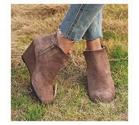 Wedge Heel Ankle Boots Women Winter Vintage Suede Ankle Boots Platform Cowboy Booties with Zipper Women Elegant Party Ankle Shoes Leisure Snow Boots (Color : Grey, Size : 4.5 UK)