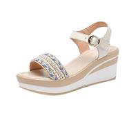 Wedge Heel Sandals Arch Support Walking Ladies Women's Summer Round Toe Heel Thick Roman Sponge Cake Shoes Sandals Tan Size 7 Womens Size 8 Wide Fit (White 4.5)