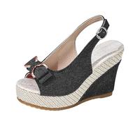 Wedge Heel Sandals For Women 2026 Comfort Chunky Sandals Boho Open Toe High-Heeled Thick-Soled Slippers Vintage Anti Slip Denim Belt Buckle Slip On Summer Dressy Walking Breathable Platform Shoes