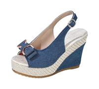 Wedge Heel Sandals For Women 2026 Comfort Chunky Sandals Boho Open Toe High-Heeled Thick-Soled Slippers Vintage Anti Slip Denim Belt Buckle Slip On Summer Dressy Walking Breathable Platform Shoes