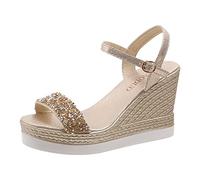 Wedge Heel Sandals For Women Ladies Beach Ladies Summer Fashion Breathable Sequin Elegant Heel Large Size Sandals White Size 5 Woman Navy 5 (Gold 6)