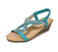 Wedge Heel Sandals Womens Bohemia Rhinestone Pearl Soft Sole Comfort Sandals Ladies Summer Fashion Red Sandals Size 2.5-7.5 UK (6.5,Green)
