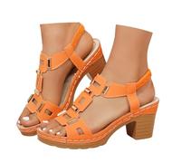 Wedge Heel Sandals Women's Summer Orthopaedic Sandals Platform Footbed Sandals T-Strap Slingback Sandals Open Boho Beach Shoes Non-Slip Footbed Slippers Wide Sling Pumps, O Orange, 5 UK