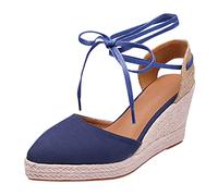 Wedge Heel Shoes Women's Closed Espadrilles Elegant Lace Toe Platform Sandals with Strap Slingback Pumps Shoes Comfortable Breathable Summer Shoes with Heel Lightweight Dress Shoes, blue, 7 UK