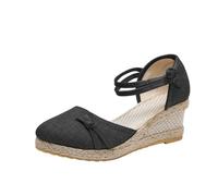 Wedge Heel Shoes Women's Closed Front Espadrilles Comfortable Elegant Platform Sandals with Buckle Non-Slip Beach Shoes Soft Breathable Summer Shoes Lightweight Pumps Shoes for Casual Daily, black, 7