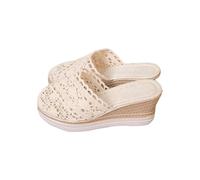 Wedge Heel Shoes Women's Summer Closed Slippers Elegant Mules, beige, 8 UK