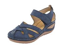 Wedge Heel Shoes Women's Summer Front Closed Platform Sandals Half Closed Wedge Sandals Slingback Flat Sandals Hollow Roman Sandals Plain Summer Sandals Outdoor Sandals, Blue 1, 7 UK