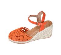Wedge Heel Shoes Women's Summer Front Closed Straw Sandals Braided Platform Sandals Hollow Wedge Sandals Half Closed Roman Sandals Flat Sandals with Adjustable Buckle, orange, 7 UK
