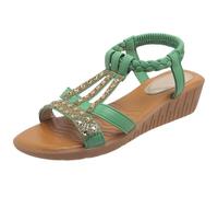 Wedge Heel Shoes Women's Summer Glitter, Sandals Women's Festive Summer Sandals Elastic Band Slingback Bathing Shoes Comfortable Trekking Sandals Non-Slip Leisure Shoes Bohemian Beach Shoes, Green, 8