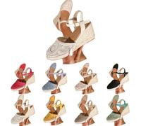 Wedge Heel Straw Sandals Women's Summer Comfortable Front Closed Pumps Sandals Vintage Platform Sandals Comfortable Strap Sandals Buckle Outdoor Sandals Lightweight Summer Sandals, yellow, 8.5 UK