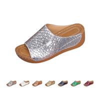 Wedge Heels Mules Slipper Sandals for Women Size 5.5 UK Clearance Wide Fit Open Toe Slip on Sliders Sandal Mule Slides Silver Footwear Gifts