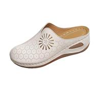Wedge Mules Clogs, Women's Wedge Mules - Summer Cut-Out Backless Shoes Faux Suede Waliking Clogs Comfy Wide Fit Half Slippers Non-Slip Mule Shoes Fashion Hollow Out Platform Wedges Beige