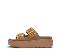 FitFlop Max Buckle Stripe Webbing Two & Bar Slide Sandals, Turmeric/Tan, Size 6, Women Turmeric/Tan