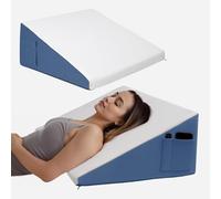 Wedge Pillow for Headboard, 30.5cm Triangle Elevated Bed Wedge Pillow for Acid Reflux Relief, Sleeping, Post Surgery, Back Pain Relief, Snoring, Soft Memory Foam Top & Washable Breathable Cover, Blue
