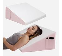 Wedge Pillow for Headboard, 30.5cm Triangle Elevated Bed Wedge Pillow for Acid Reflux Relief, Sleeping, Post Surgery, Back Pain Relief, Snoring, Soft Memory Foam Top & Washable Breathable Cover, Pink