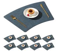 Wedge Placemats for Round Tables, Faux Leather Washable Double-Sides Available PU Table Place Mats Set of 4/6/8 (Color : Dark Blue, Size : Round_Set of 8)