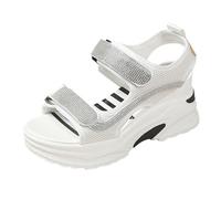 Wedge Platform Chunky Heel Summer Sandals Women Diamond Rhinestone Adjustable Double Strap Ankle Strap Sport Walking Sandals Ladies Footwear Size 6.5 White