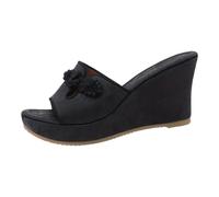 Wedge Platform Sandals Arch Support and Cushion Insole hock-Absorbing Classic Slippers Rubber Non-slip Sole for All-Day Wearability Footwear Summer Glamour Fashion Forward (Black, 6.5)