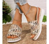 Wedge Sandals for Women,2025 New Women's Orthopedic Wedge Sandals,Multicolor Platform Espadrille Sandals,Woven High Heels Open Toe Espadrilles Wedges Boho Casual Comfortable Slip on Slide Sandals
