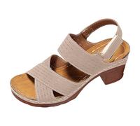Wedge Sandals For Women 2025 Summer Fashion Sandal Open Toe Heel Beach Casual Cutout Retro Roman Shoes Sturdy Water Sandals (Khaki, 7.5)