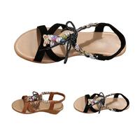 Wedge Sandals For Women Bohemian Slip-On Sandals Bow Straps Sandal Wide Fit Open Toe Sandal Casual Roman Shoes Comfy Walking Shoe Summer Beach Shoes Lightweight Breathable Shoe