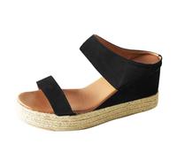 Wedge Sandals For Women Casual Espadrille Slippers Double Strap Sandals Wide Open Toe Sandal Solid Color Leather Slippers Comfort Fit Walking Shoes Arch Support Outdoor Work Sandaletten