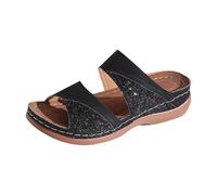 Wedge Sandals For Women Causal,Orthopedic Slides For Women Lightweight Breathable Peep Toe Mules With Sparkly Strap Non-Slip Comfy Plantar Backless Slippers Versatile Stylish Shoes For Daily Wear