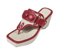 Wedge Sandals for Women Confucius Rivet Buckle Cork Espadrille Platform Slip-on Open-toe Slippers Summer Arch Suppor Chunky Heel Slides Casual Stylish Punk Bohemian Summer Shoes (5)