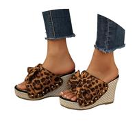 Wedge Sandals for Women Confucius Rivet Buckle Cork Espadrille Platform Slip-on Open-toe Slippers Summer Arch Suppor Chunky Heel Slides Casual Stylish Punk Bohemian Summer Shoes (b-Brown, 5.5)