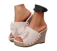 Wedge Sandals for Women Confucius Rivet Buckle Cork Espadrille Platform Slip-on Open-toe Slippers Summer Arch Suppor Chunky Heel Slides Casual Stylish Punk Bohemian Summer Shoes (b-Beige, 4)
