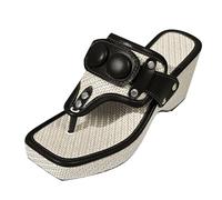 Wedge Sandals for Women Confucius Rivet Buckle Cork Espadrille Platform Slip-on Open-toe Slippers Summer Arch Suppor Chunky Heel Slides Casual Stylish Punk Bohemian Summer Shoes (5.5)