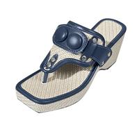 Wedge Sandals for Women Confucius Rivet Buckle Cork Espadrille Platform Slip-on Open-toe Slippers Summer Arch Suppor Chunky Heel Slides Casual Stylish Punk Bohemian Summer Shoes (a-Dark Blue, 3.5)