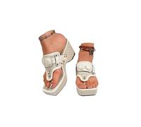 Wedge Sandals for Women Confucius Rivet Buckle Cork Espadrille Platform Slip-on Open-toe Slippers Summer Arch Suppor Chunky Heel Slides Casual Stylish Punk Bohemian Summer Shoes (a-White, 6.5)